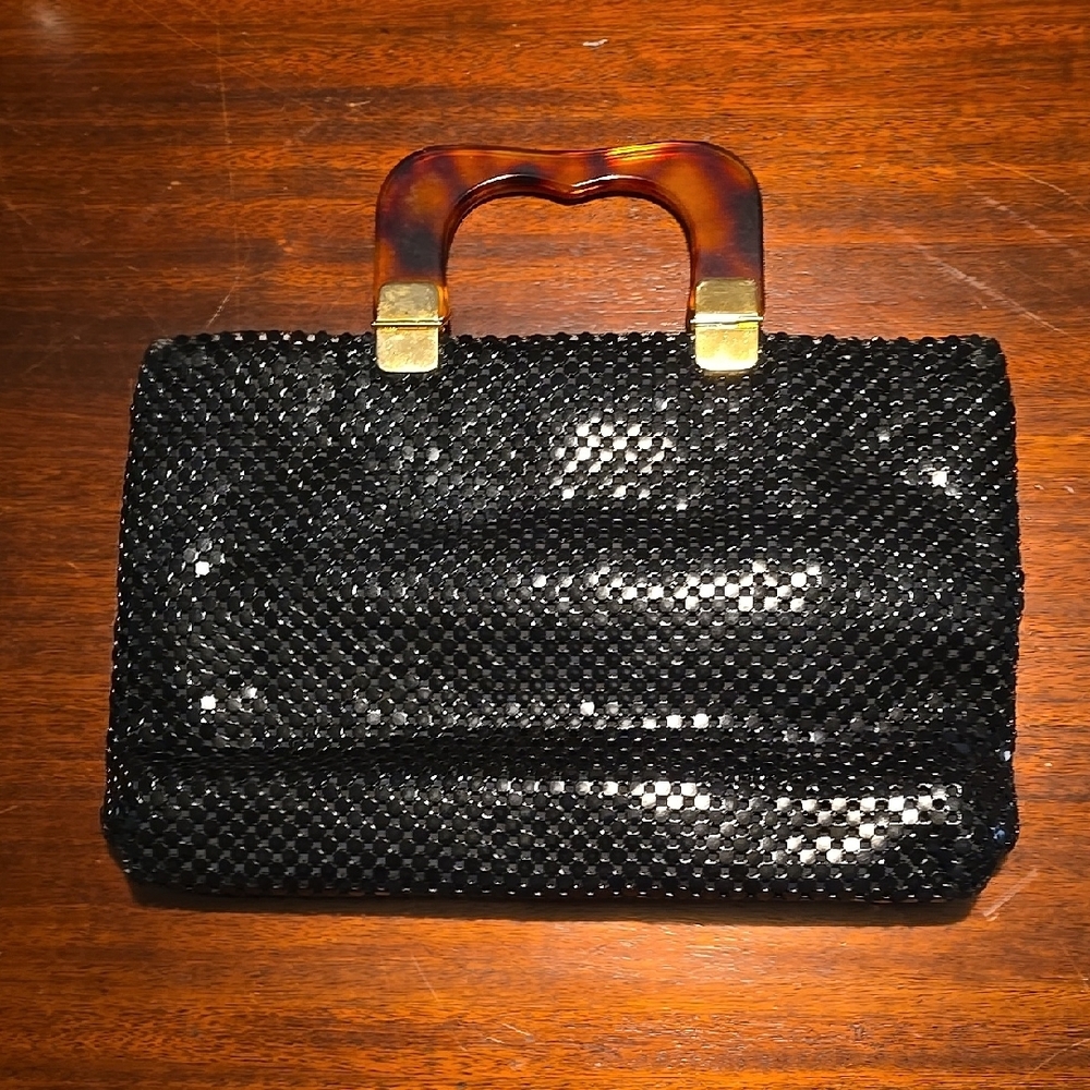 Black Textured Wristlet with Brown Leather Accents